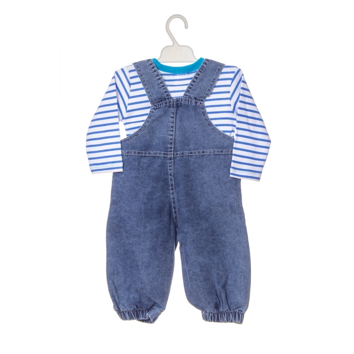 lacivert renkli yavru ayicik detayli cepli pamuklu pacasi lastikli unisex kaliteli kot salopet tulum bahcivan takim