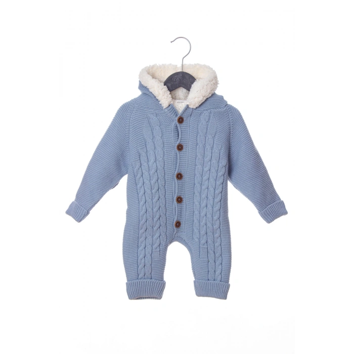 mavi renkli bebe wersoft dugmeli triko uzun kollu kaliteli kapusonlu bebek tulum