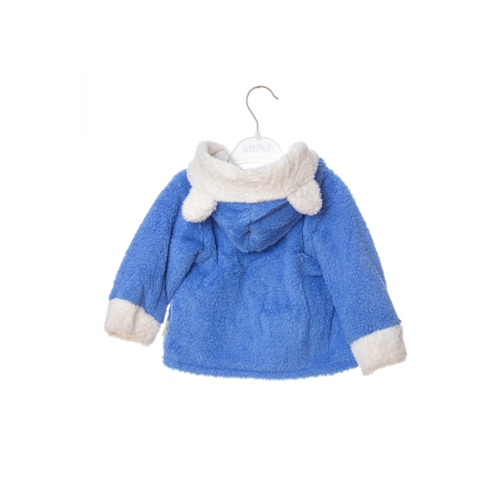mavi renkli cocuk wellsoft kaliteli organik uzun kollu dugmeli kapusonlu ayicik nakisli cepli mont