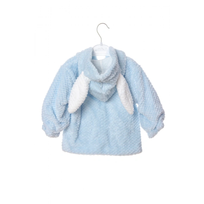 mavi renkli cocuk wellsoft kaliteli organik uzun kollu fermuarli kapusonlu pelus tavsan nakisli cepli mont
