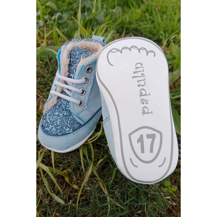 mavi renkli ici polarli organik ortopedik cocuk bebek ilkadim bagcikli patik kanvas sneaker casual ayakkabi