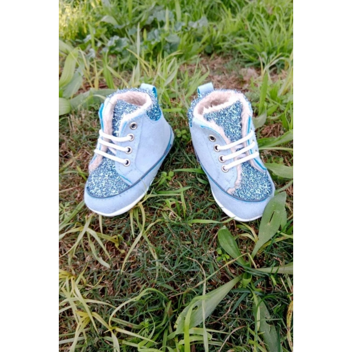 mavi renkli ici polarli organik ortopedik cocuk bebek ilkadim bagcikli patik kanvas sneaker casual ayakkabi