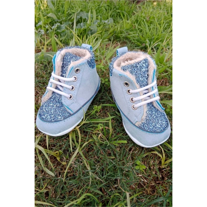 mavi renkli ici polarli organik ortopedik cocuk bebek ilkadim bagcikli patik kanvas sneaker casual ayakkabi