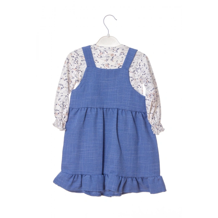 mavi renkli pamuklu yavru ayicik detayli kaliteli etek bluz cocuk takim elbise