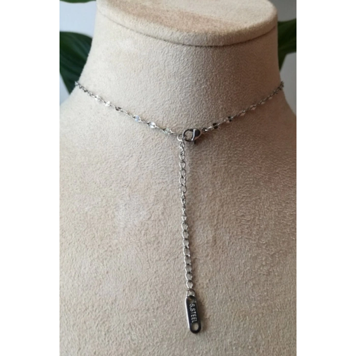 mese yaprak tasarim ince silver zincirli gumus renkli kaliteli paslanmaz celik kolye stainless stell