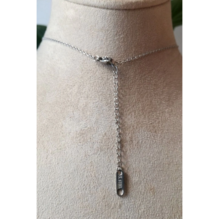 mikail melek kanat tasarim ince silver zincirli gumus renkli zirkon beyaz tasli kaliteli paslanmaz celik kolye stainless stell