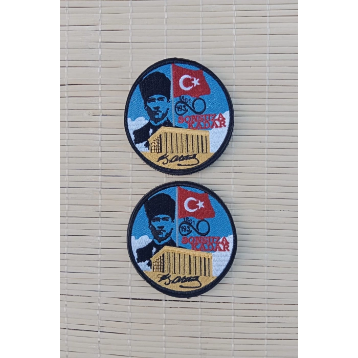 mustafa kemal ataturk resimli imzali sonsuza kadar yazili anitkabir nakis islemeli dalgalanan bayrak arma pec patch