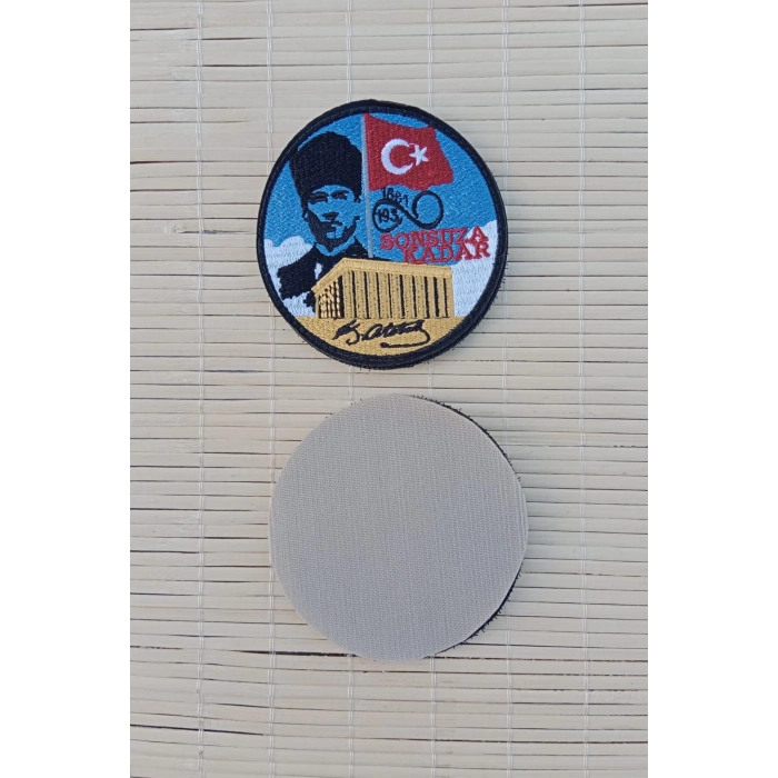 mustafa kemal ataturk resimli imzali sonsuza kadar yazili anitkabir nakis islemeli dalgalanan bayrak arma patch pec