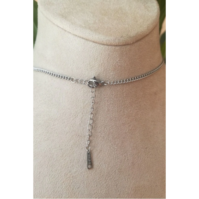 nazar boncuklu goz el tasarim ince silver zincirli gumus renkli kaliteli paslanmaz celik kolye stainless stell