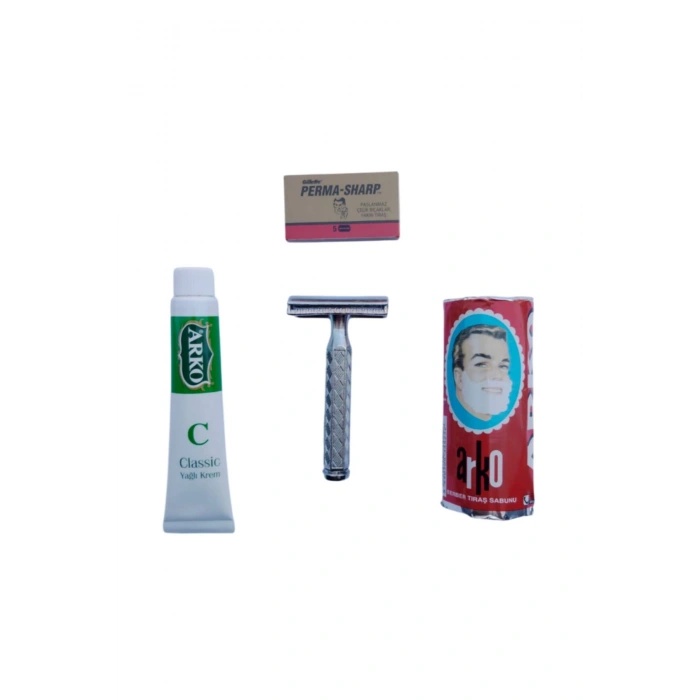 Orak Paslanmaz Krom Tras Makinasi Perma Sharp Yaprak Jilet Arko Berber Tras Sabunu Arko Nem Klasik cilt besleyici Yagli Krem 20 cc Tras Seti