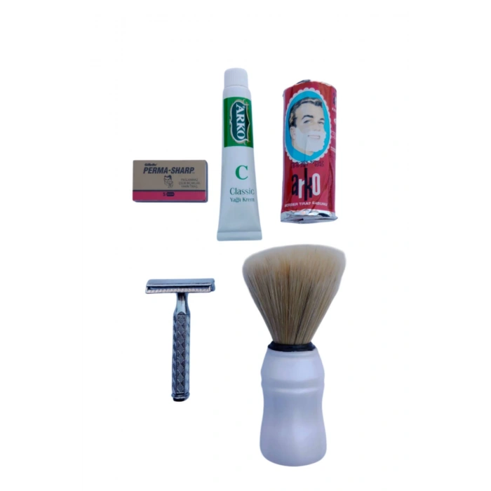 Orak Paslanmaz Krom Tras Makinasi Perma Sharp Yaprak Jilet Arko Berber Tras Sabunu Sakal Fircasi Arko Nem Klasik cilt besleyici Yagli Krem 20 cc Tras Seti