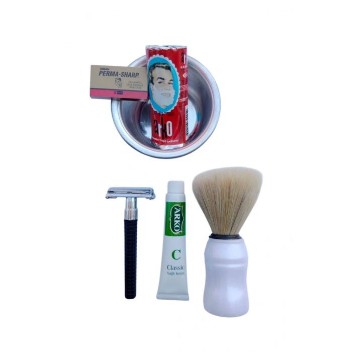 Orak Plastik Sapli Tras Makinasi Perma Sharp Yaprak Jilet Arko Berber Tras Sabunu Sakal Fircasi Metal Tras Tasi Arko Nem Klasik cilt besleyici Yagli Krem 20 cc Tras Seti