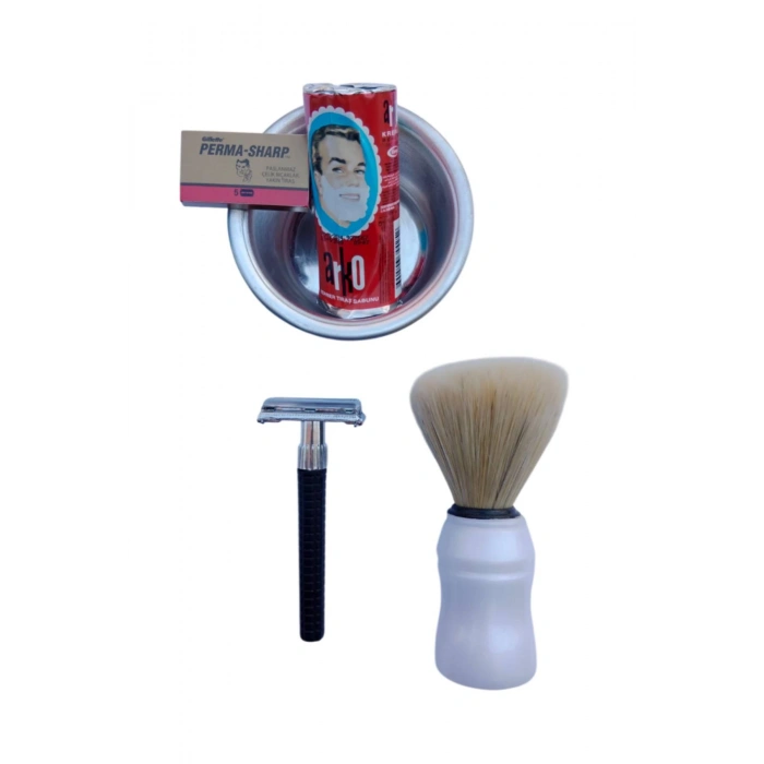 Orak Plastik Sapli Tras Makinasi Perma Sharp Yaprak Jilet Arko Berber Tras Sabunu Sakal Fircasi Metal Tras Tasi Tras Seti