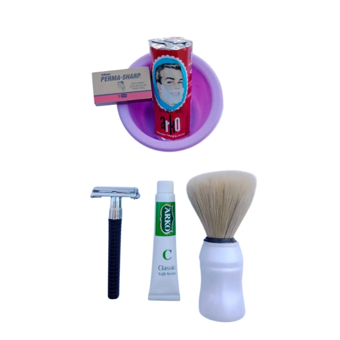 Orak Plastik Sapli Tras Makinasi Perma Sharp Yaprak Jilet Arko Berber Tras Sabunu Sakal Fircasi Plastik Tras Tasi Arko Nem Klasik cilt besleyici Yagli Krem 20 cc Tras Seti