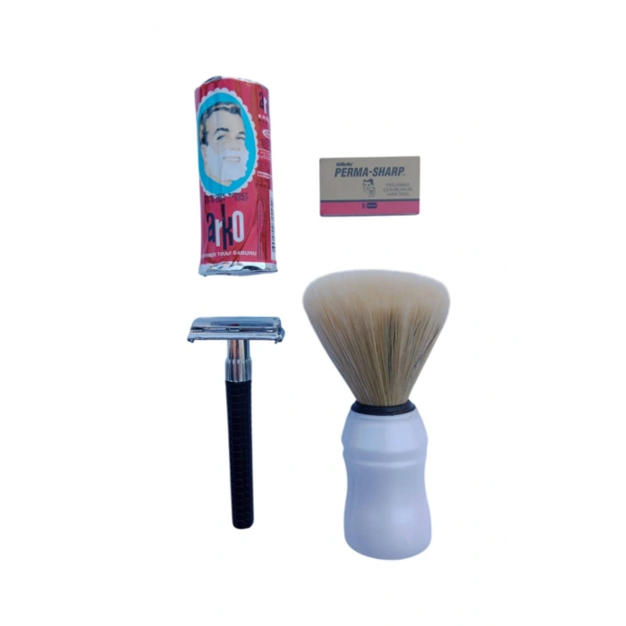 Orak Plastik Sapli Tras Makinasi Perma Sharp Yaprak Jilet Arko Berber Tras Sabunu Sakal Fircasi Tras Seti