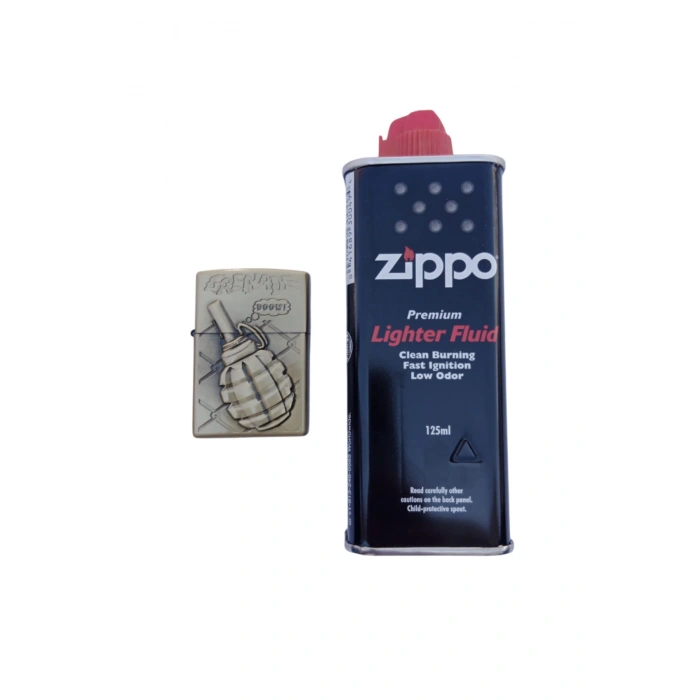 Ozel Tasarim Altin Sarisi Renkli Benzinli Grenade Boom Yazili Kabartmali El Bombasi Desenli premium zippo Cakmak