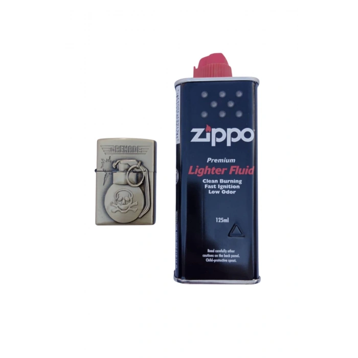 Ozel Tasarim Altin Sarisi Renkli Benzinli Grenade Yazili Kabartmali El Bombasi Desenli premium zippo Cakmak