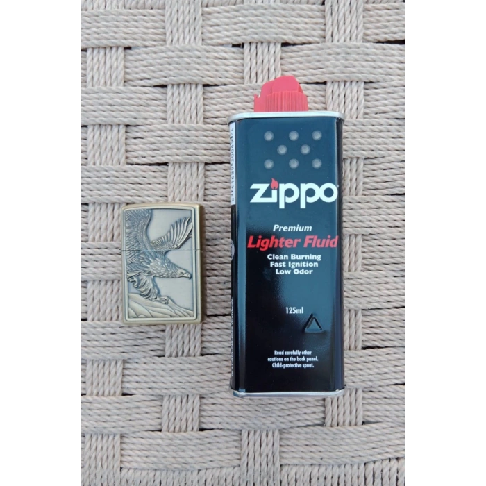 Ozel Tasarim Altin Sarisi Renkli Benzinli Kartal Kabartmali premium zippo Cakmak