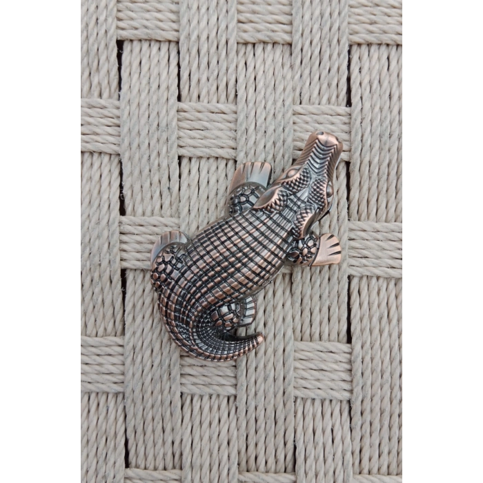 Ozel Tasarim Bakir Renkli Timsah Crocodile Alligator Kabartmali Manyetolu Purmuz cakmak