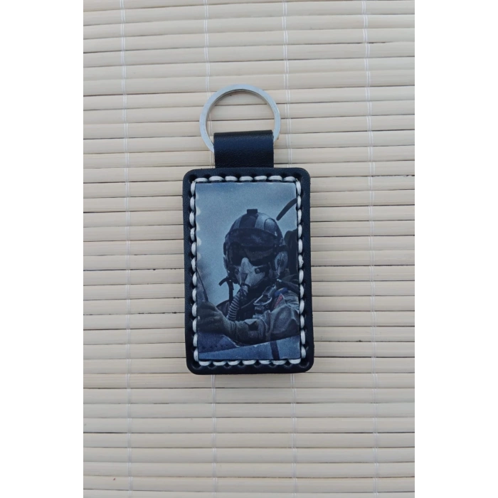 ozel Tasarim F-4 Phantom Pilot Siluetli Hakiki Deri Hediyelik Anahtarlik