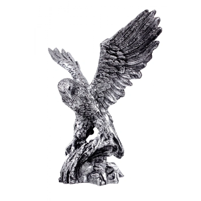 Ozel Tasarim Gumus Renkli Kanatli Kartal Maket Heykeli