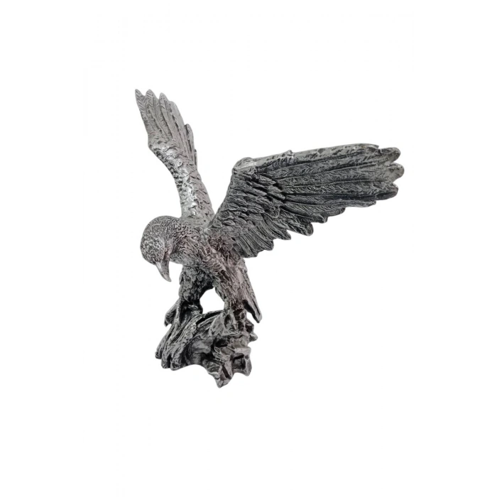 Ozel Tasarim Gumus Renkli Kanatli Kartal Maket Heykeli