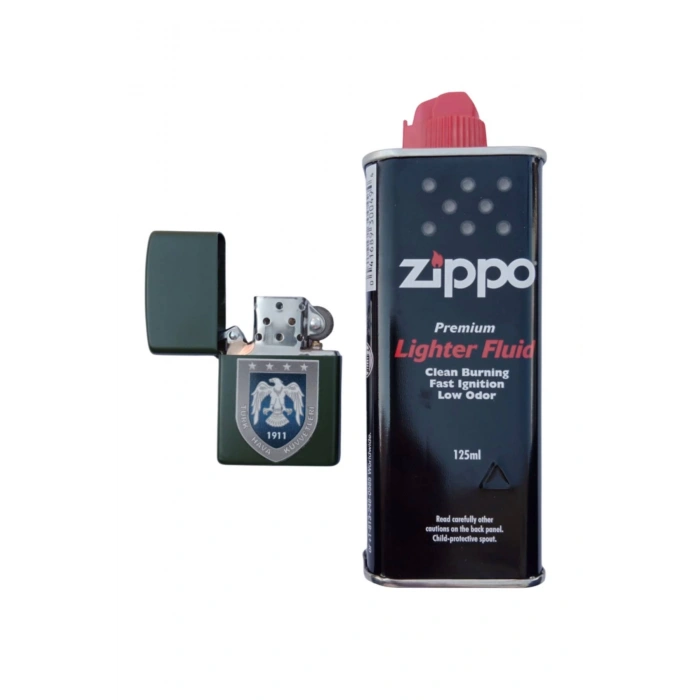 Ozel Tasarim Haki Renkli Hava Kuvvetleri amblemli Benzinli premium zippo Cakmak