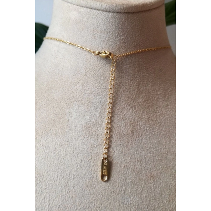 ozel tasarim ince gold zincirli altin renkli zirkon tasli kaliteli paslanmaz celik kolye stainless stell