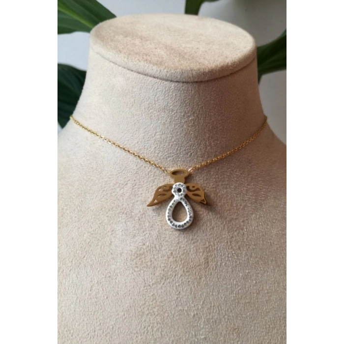 ozel tasarim ince gold zincirli altin renkli zirkon tasli kaliteli paslanmaz celik kolye stainless stell