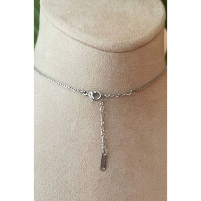 ozel tasarim ince silver zincirli gumus renkli cift sallantili kaliteli paslanmaz celik kolye stainless stell