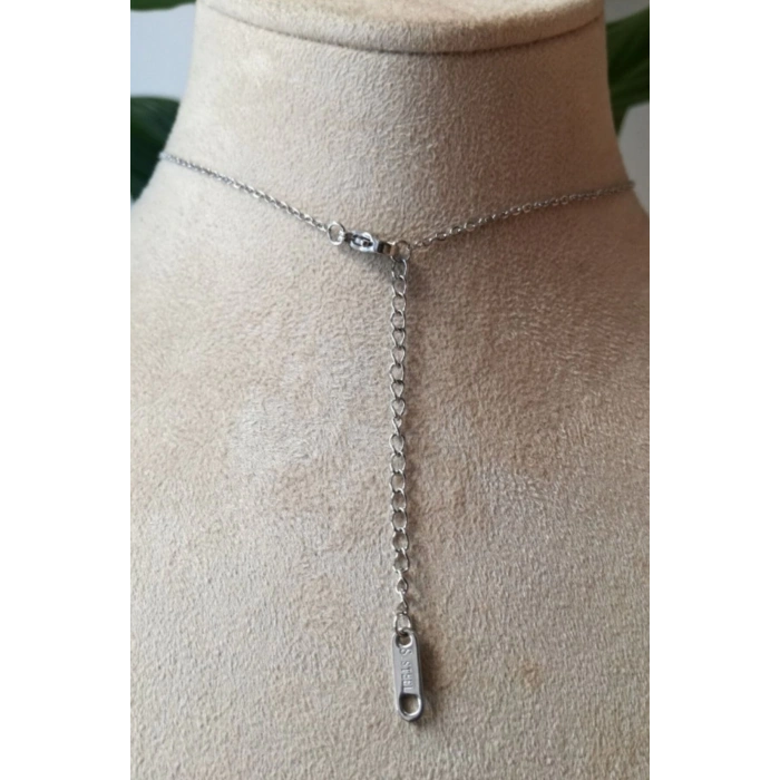ozel tasarim ince silver zincirli gumus renkli zirkon tasli kaliteli paslanmaz celik kolye stainless stell