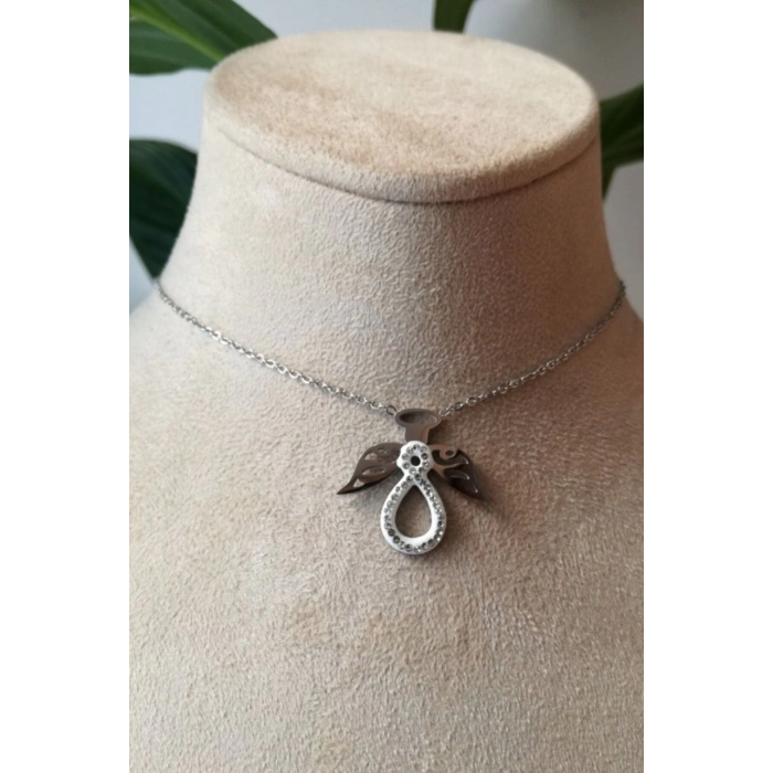 ozel tasarim ince silver zincirli gumus renkli zirkon tasli kaliteli paslanmaz celik kolye stainless stell