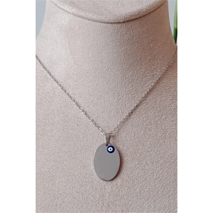 ozel tasarim ince silver zincirli nazar boncuklu gumus renkli kaliteli paslanmaz celik kolye stainless stell