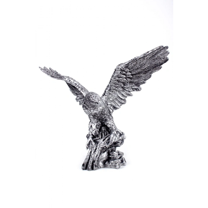 Ozel Tasarim Gumus Renkli Kanatli Kartal Maket Heykeli
