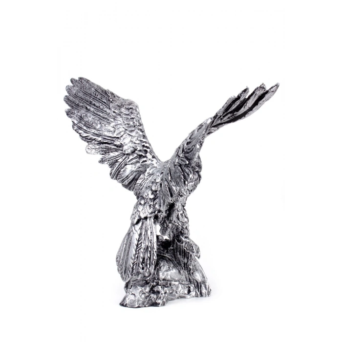 Ozel Tasarim Gumus Renkli Kanatli Kartal Maket Heykeli