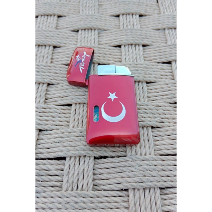 Ozel Tasarim Kirmizi Renkli Turkiye Yazili Bayrak Desenli Manyetolu Cakmak