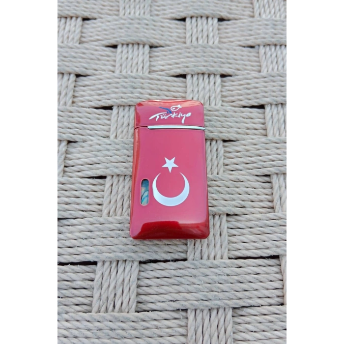 Ozel Tasarim Kirmizi Renkli Turkiye Yazili Bayrak Desenli Manyetolu Cakmak