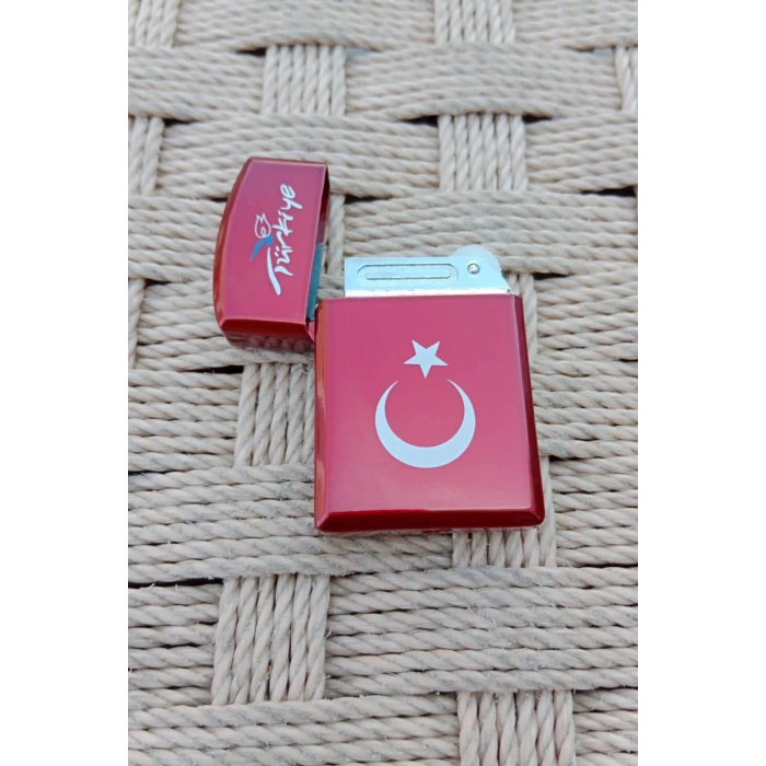 Kirmizi Renkli Turkiye Yazili Bayrak Desenli Tasli Cakmak