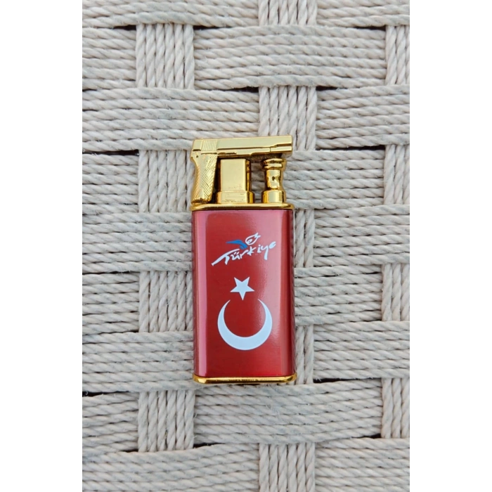 Ozel Tasarim Kirmizi Renkli Turkiye Yazili Tabanca Baslikli Cift Alevli Manyetolu Torch Cakmak