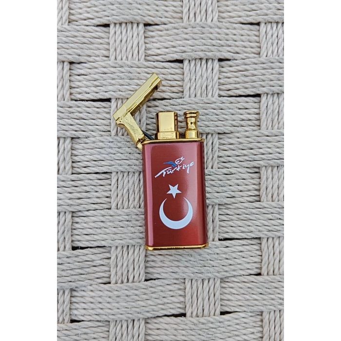 Ozel Tasarim Kirmizi Renkli Turkiye Yazili Tabanca Baslikli Cift Alevli Manyetolu Torch Cakmak