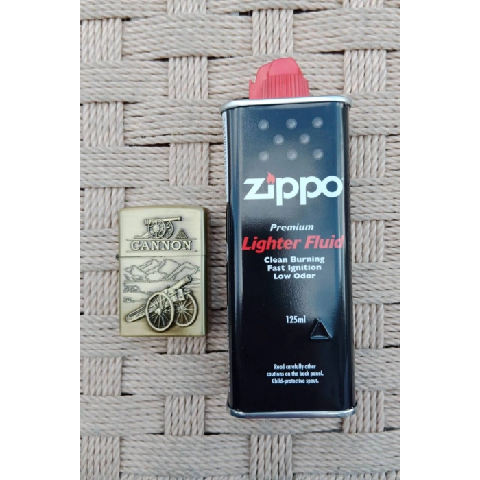 Ozel Tasarim ortacag cannon Topcu silahi Sari renkli yazili kabartmali premium zippo Cakmak