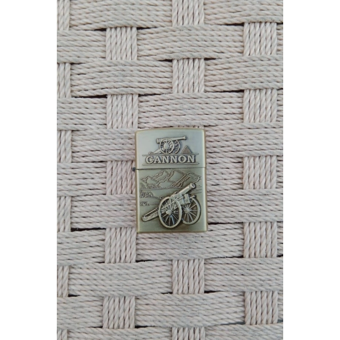 Ozel Tasarim ortacag cannon Topcu silahi Sari renkli yazili kabartmali premium zippo Cakmak