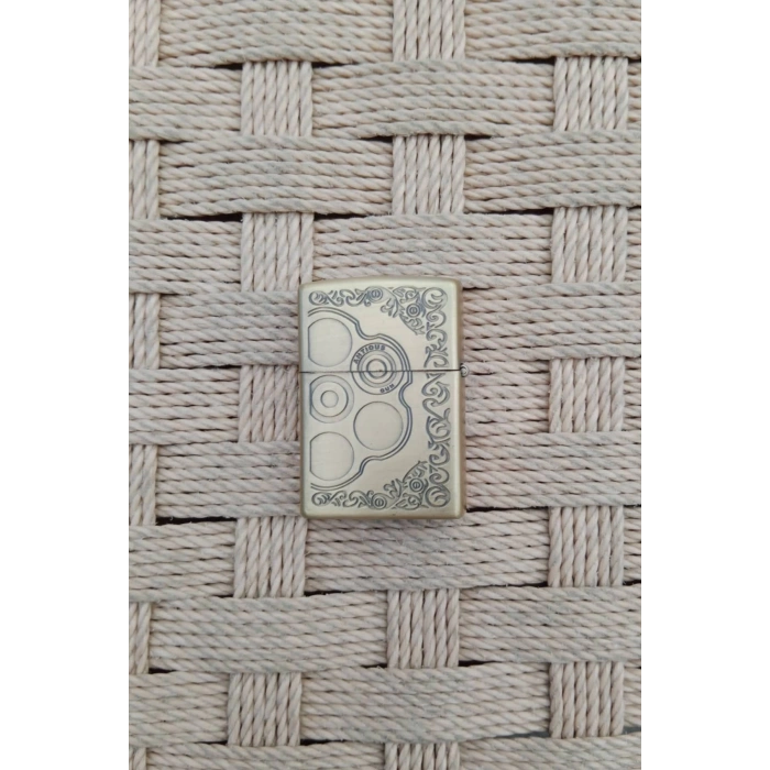 Ozel Tasarim Sari renkli 38 lik Tabanca kabartmali Craft Gun yazili premium zippo Cakmak