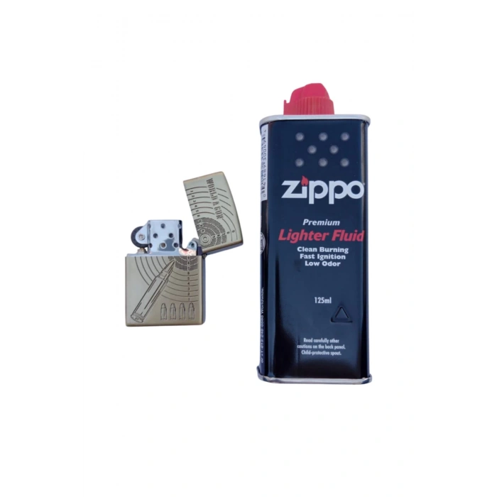 Ozel Tasarim Sari renkli 92F Tabancali asker kabartmali word A gun yazili mermi ve hedef tahtali premium zippo Cakmak