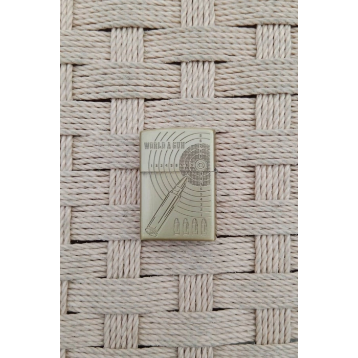 Ozel Tasarim Sari renkli AK-47 Tufekli asker kabartmali premium zippo Cakmak