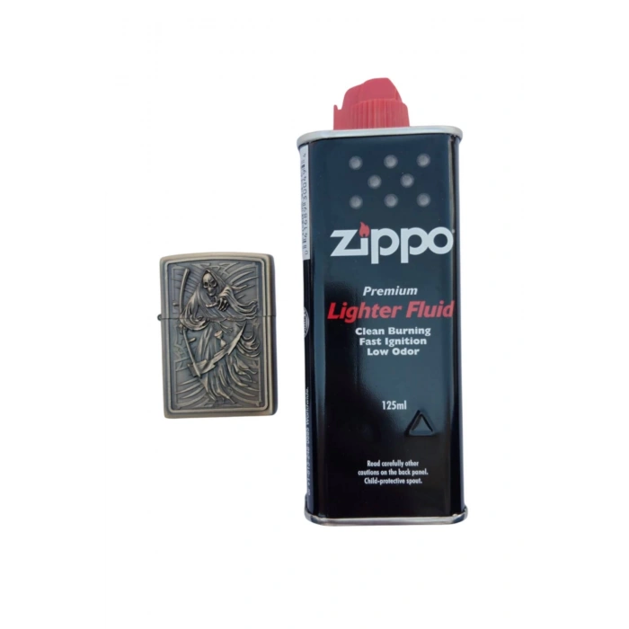 Ozel Tasarim Sari Renkli Benzinli Azrail Kabartmali premium zippo Cakmak