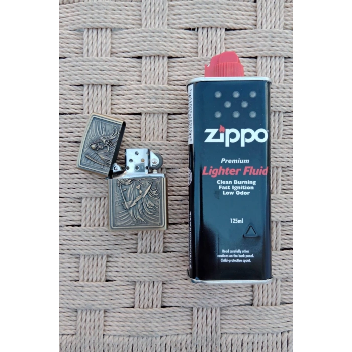 Ozel Tasarim Sari Renkli Benzinli Azrail Kabartmali premium zippo Cakmak