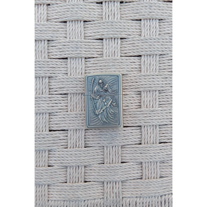 Ozel Tasarim Sari Renkli Benzinli Azrail Kabartmali zippo Cakmak