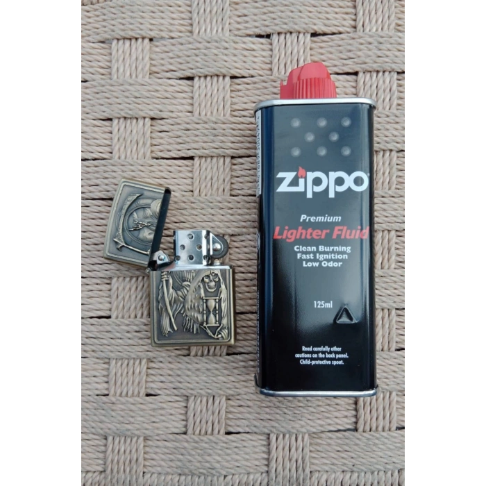 Ozel Tasarim Sari Renkli Benzinli Azrail ve Orak Kabartmali premium zippo Cakmak