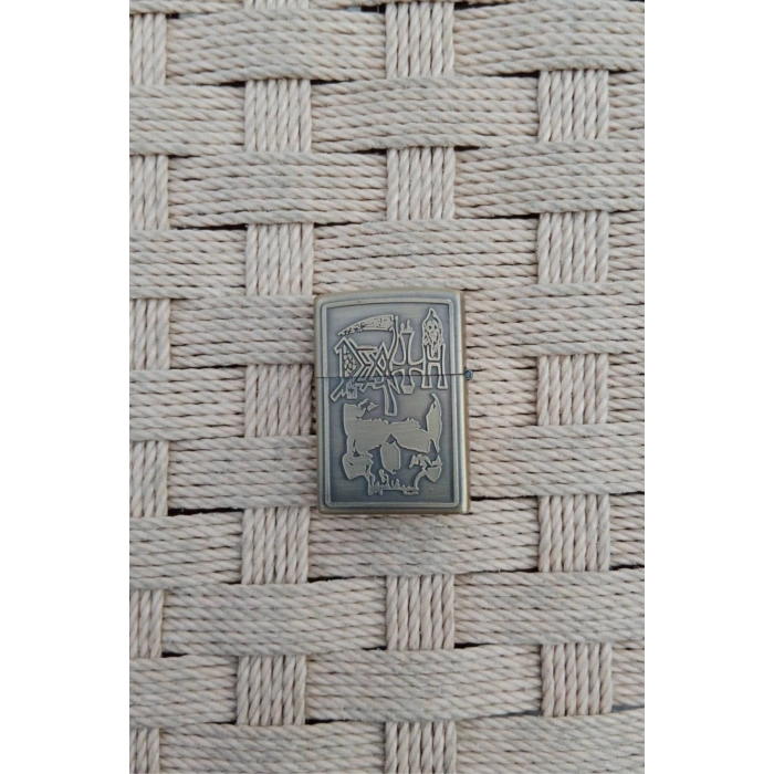 Ozel Tasarim Sari Renkli Benzinli Azrail ve Orak Kabartmali premium zippo Cakmak